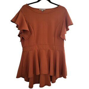 HAUTE MONDE | Orange Butterfly Short Sleeve Business Casual Blouse